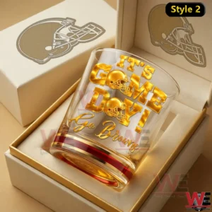 Football game day whiskey glass with gold helmet design!