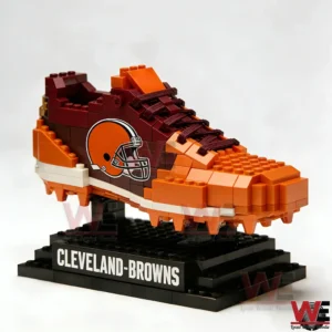 Cleveland Browns building blocks shoe displayed on a stand!