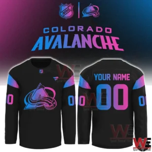 Black Colorado Avalanche hoodie with neon mountain logo on back!