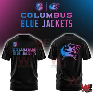 Front and back view of Columbus Blue Jackets cyberpunk hoodie with large logo!