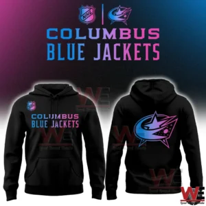 Front and back view of Columbus Blue Jackets cyberpunk style shirt!