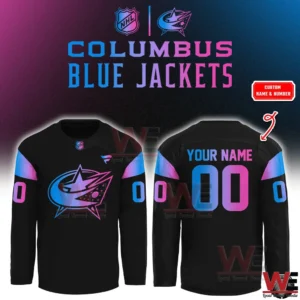 Customizable Columbus Blue Jackets cyberpunk long sleeve hockey jersey front and back!