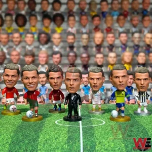 Stylized soccer player figures standing on a football field!