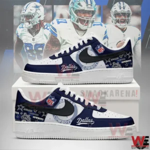 Dallas Cowboys themed navy and white sneakers with team logos and star patterns!