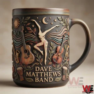 Dave Matthews Band ceramic mug with raised music instruments and dancing figure!