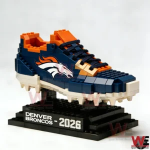 Close up of a Denver Broncos building block football shoe on display!