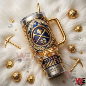 Denver Nuggets 1967-2027 40oz Tumbler 4 Denver Nuggets gold themed insulated tumbler on soft background!