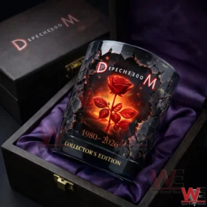 Depeche Mode display glass with a glowing rose inside a luxury presentation box!
