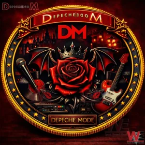 Depeche Mode emblem with red rose bat wings microphone and guitar!