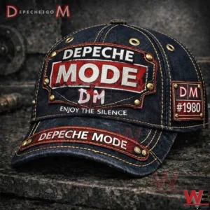 Depeche Mode Violator Rose Cap hat 6 Depeche Mode denim cap with stitched logos displayed on a stone surface!