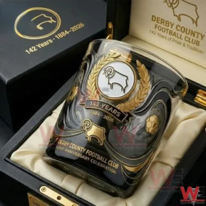Derby County Football Club 142 year anniversary whisky glass inside premium gift box!