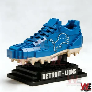 Detroit Lions blue football shoe model made from building blocks on a stand!