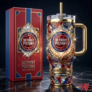 Detroit Pistons tumbler with decorative box on dark background!