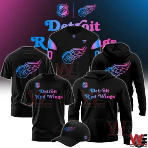 Detroit Red Wings cyberpunk style shirts hoodies and cap in black with neon logo!