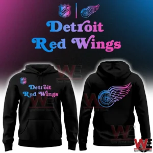 Black Detroit Red Wings hoodie with neon wing logo front and back!