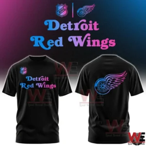Black Detroit Red Wings tshirt with cyberpunk wing logo!