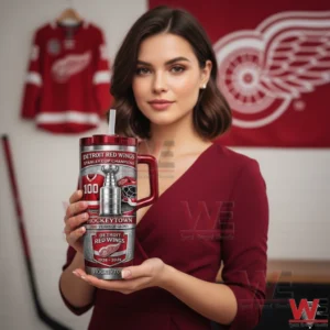 Detroit Red Wings red insulated tumbler featuring Stanley Cup and one hundred year anniversary design!