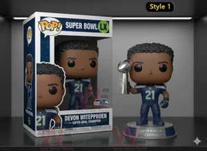 Seattle Seahawks Super Bowl LX champion figure holding a trophy!