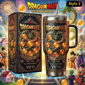 Dragon Ball insulated tumbler with dragon artwork and anniversary display box!