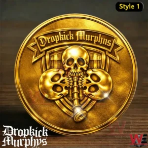 Gold style Dropkick Murphys coin with skull and horn design!