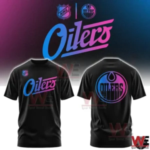 Black Oilers t shirt with neon cyberpunk logo and text!