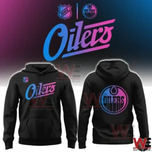 Black Oilers hoodie with neon cyberpunk logo on front and back!