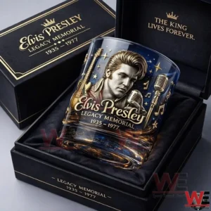 Elvis Presley memorial whiskey glass in a black luxury gift box!