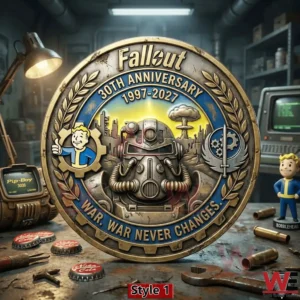 Fallout thirtieth anniversary commemorative coin with Power Armor centerpiece!