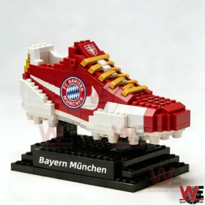Bayern Munchen football boot building block model on a black display stand!