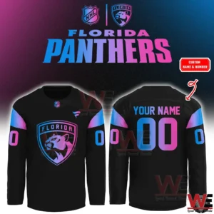 Florida Panthers black long sleeve jersey with neon logo and custom name area!