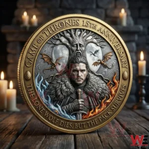 Game of thrones anniversary coin with a warrior and ice and fire details!
