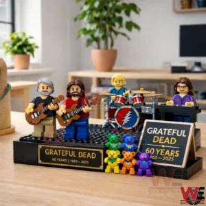 Brick built Grateful Dead band set with instruments anniversary sign and colorful bears on display!