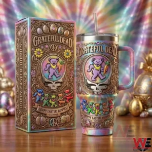 Grateful Dead Easter tumbler with rainbow colors dancing bear design and matching box!