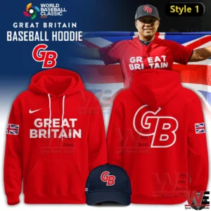 Red Great Britain Baseball Hoodie with GB logo for World Baseball Classic 2026.