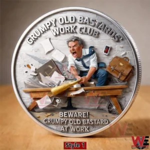Angry old man smashing a desk on a warning style coin!