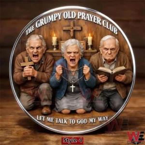 Three angry elderly people praying inside a religious themed coin!
