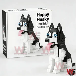 Husky dog brick building set with finished model and product box!