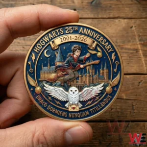 Hogwarts anniversary commemorative coin with wizard castle and owl design!