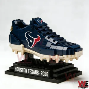 Close up of a Houston Texans inspired building block football shoe!