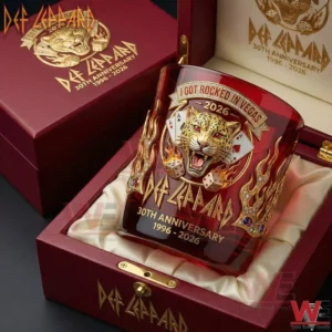 Red anniversary whiskey glass with roaring leopard dice flames and luxury presentation box!