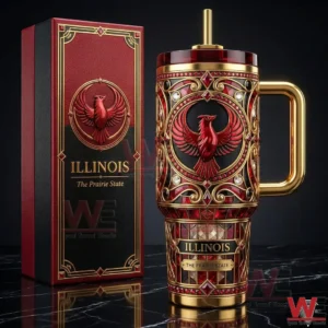 Illinois prairie state tumbler with red eagle gold details and matching gift box!