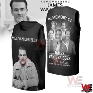 Black memorial sleeveless shirt with James Van Der Beek portrait and tribute collage design!
