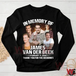 Black memorial sweatshirt with James Van Der Beek portraits and tribute text!