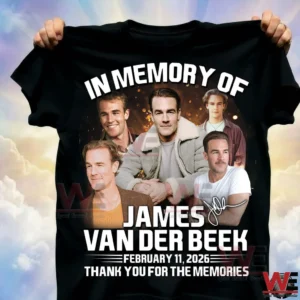 Black memorial shirt with James Van Der Beek images and remembrance text!