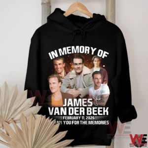 Black memorial hoodie with James Van Der Beek portraits and memorial message!