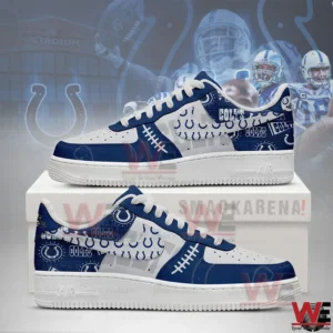 Blue and white Indianapolis Colts themed sneakers with horseshoe patterns on the sides!