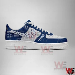 Blue and white football themed sneakers featuring Colts logos and patterns!