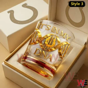 Indianapolis Colts NFL Game Day Whiskey Glass 5 Indianapolis Colts whiskey glass with gold horseshoe DNA design presented in a gift box!