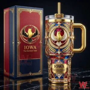 Iowa themed luxury tumbler with golden eagle emblem and decorative box!