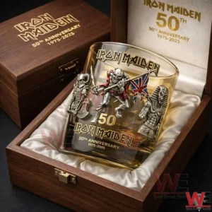 Iron Maiden anniversary whiskey glass inside a wooden presentation box!